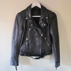 Zara M Edgy Modern Contemporary Grunge Soft Lambs Leather Biker Moto Jacket